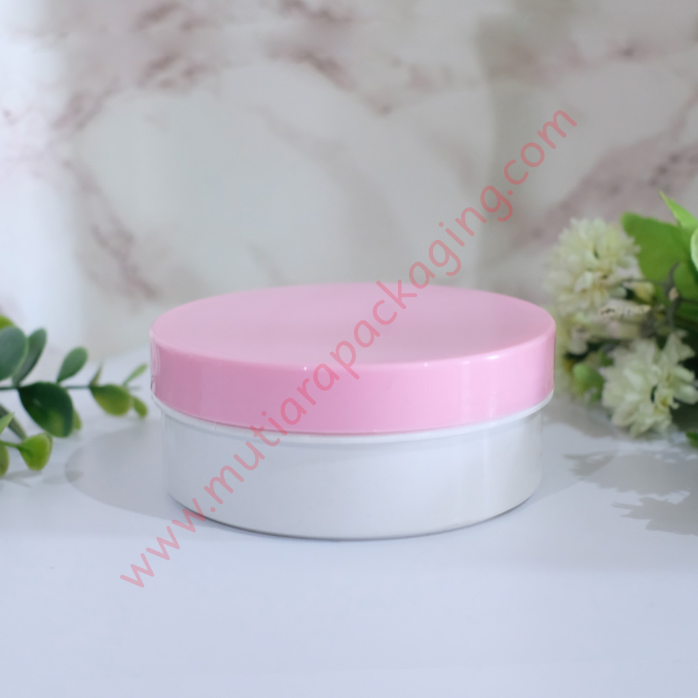 jual kemasan kosmetik pot  lulur 250gr ceper  putih pink 